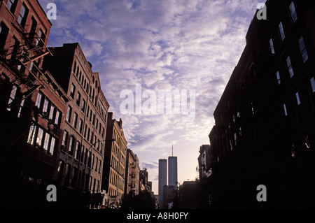 Wolrd Trade Center torri da West Broadway, Soho NYC Foto Stock