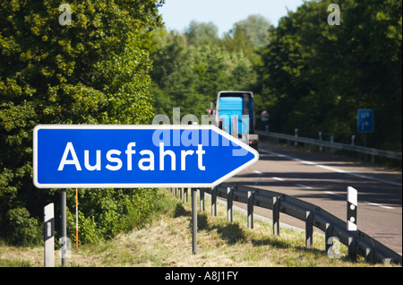 Autostrada tedesca uscita segno, ausfahrt, Germania Europa Foto Stock