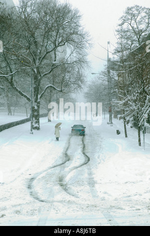 Durante una tempesta di neve in New York City USA Febbraio 2006 Foto Stock