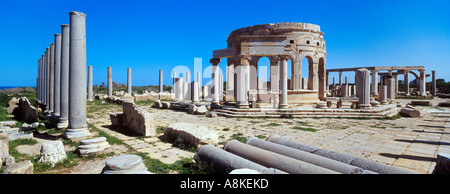 Il Marketplace a Leptis Magna in Libia dove Leptis agricoltori e mercanti e impostare le bancarelle di vendere le loro merci Foto Stock