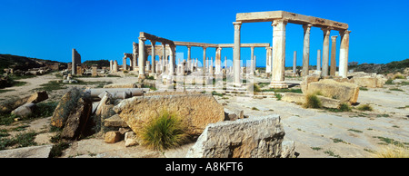Il Marketplace a Leptis Magna in Libia dove Leptis agricoltori e mercanti e impostare le bancarelle di vendere le loro merci Foto Stock