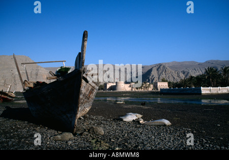 Khasab Fort in Khasab, sul telecomando penisola di Musandam, Oman. Foto Stock