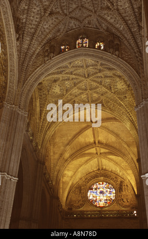 Dettaglio del soffitto a Cattedrale di Siviglia Spagna Foto Stock