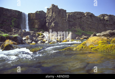 Cascata Öxararfoss a Thingvellir Canyon Islanda Foto Stock