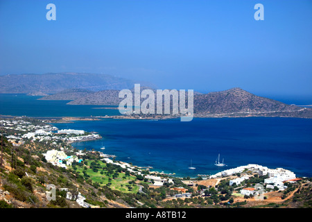 Golfo di Mirabello Elounda Beach e la baia orientale Foto Stock