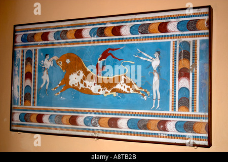 Knossos Pittura Murale Creta Grecia Foto Stock