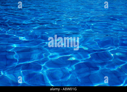 Close-up di blu piscina della superficie dell'acqua. Foto Stock