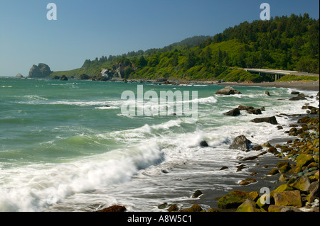 Il Redwood Autostrada o Strada Statale 101 passa da false Klamath Cove e Wilson Creek Del Norte Coast Redwoods State Park Foto Stock