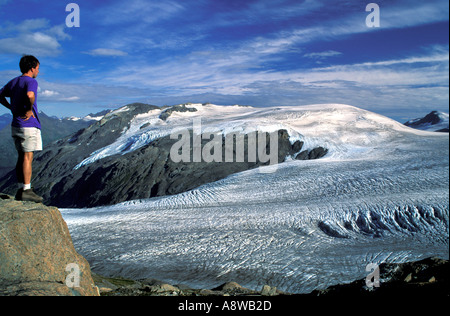 Escursionista opinioni Harding Icefield Parco nazionale di Kenai Fjords Alaska Foto Stock