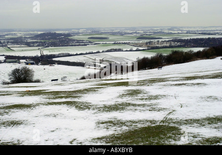 Dunstable Downs Sud Bedfordshire ricoperta di neve REGNO UNITO Foto Stock