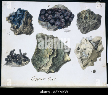 La piastra 6 da campioni di minerali britannica vol 1 da P Rashleigh 1797 Foto Stock