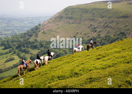 Percorsi per Pony attraversando Offa's Dyke lunga distanza sentiero in Montagna Nera nei pressi di Llanthony Wales UK Foto Stock