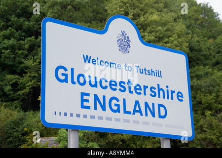 Benvenuto a Tutshill segno Gloucestershire in Inghilterra Foto Stock