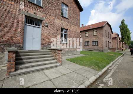 Caserme in campo di concentramento nazista di Auschwitz, Polonia Foto Stock