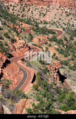 Strada tortuosa con tornanti nel Parco Nazionale di Zion, Utah. Foto Stock