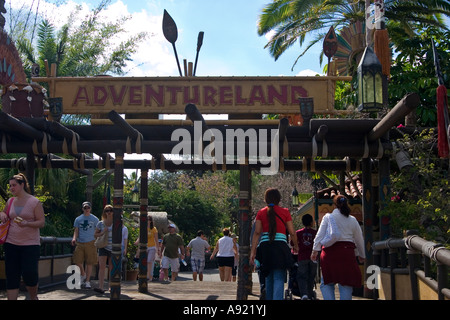 Adventureland Ingresso al parco. Walt Disney Magic Kingdom, Orlando, Florida, Stati Uniti Foto Stock