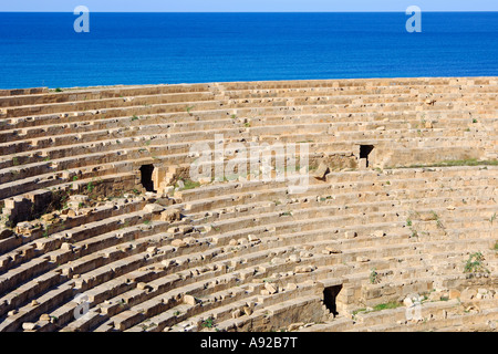 Anfiteatro, rovine romane, Leptis Magna, Libia Foto Stock