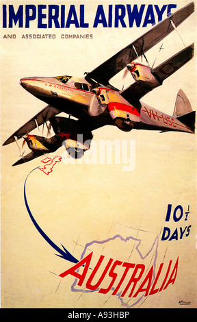 Imperial Airways Australia 1935 poster per il 10 1 2 giorni di viaggio De Havilland 86 mostrato ha volato il Singapore alla gamba di Brisbane Foto Stock