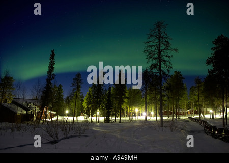 Aurora Boreale, Northern Lights, Jeris Ski Resort, Yllas, Lapponia, Finlandia Foto Stock