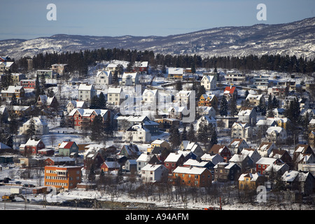 Case, inverno, Narvik, Lapponia, Norvegia Foto Stock