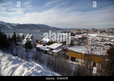 Case, inverno, Narvik, Lapponia, Norvegia Foto Stock