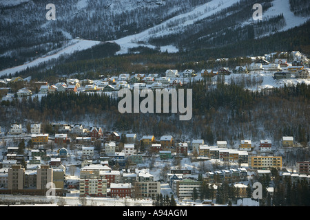 Case, inverno, Narvik, Lapponia, Norvegia Foto Stock