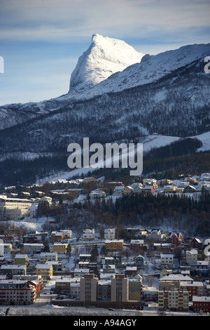 Case, inverno, Narvik, Lapponia, Norvegia Foto Stock