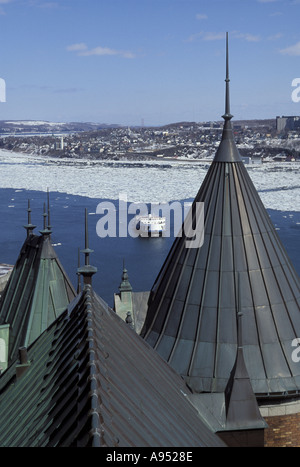Spires of Chateau Frontenac Quebec city Foto Stock
