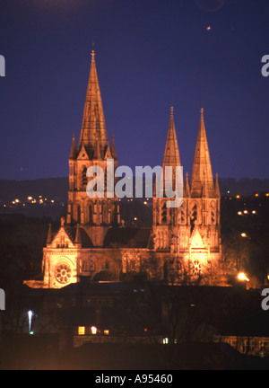 St Finn Barres Cattedrale Cork in Irlanda durante la notte Foto Stock