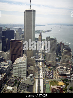 Vista aerea delle torri gemelle del World Trade Center, una volta che si trova nella città di New York. Foto Stock