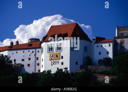 Veste Oberhaus sopra fiume Danubio, Veste Oberhaus, Passau, Baviera, Germania, Europa Foto Stock