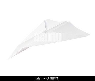 Aeroplano di carta su sfondo bianco con tracciato di ritaglio Foto Stock