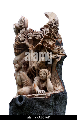 Tree carving da Tom Harvey vicino a Pershore Abbey, Worcestershire, England, Regno Unito Foto Stock