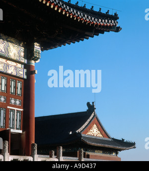 Dettaglio di tetti in tempio motivi, il Tempio del Cielo a Pechino, Cina Foto Stock