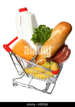 Carrello pieno di negozi di generi alimentari Foto Stock