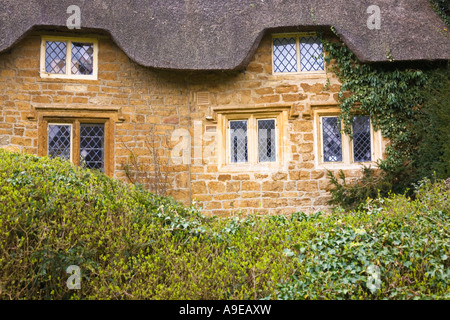 Cottage con il tetto di paglia grande Tew Oxfordshire England Regno Unito Foto Stock