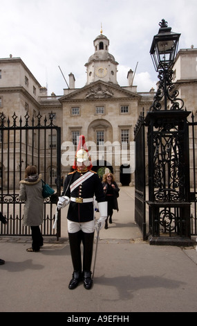 La Queen's Life Guard di guardia in Whitehall fuori la sfilata delle Guardie a Cavallo London GB UK Foto Stock