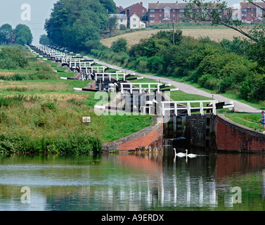 GB WILTSHIRE KENNETT AVON CANAL CAEN HILL SI BLOCCA Foto Stock