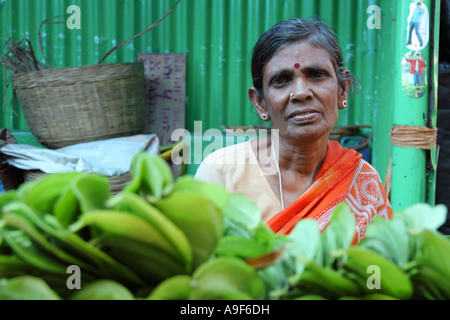 Foglie di betel in vendita su uno stallo nella città mercato di Mysore, Karnataka, India Foto Stock