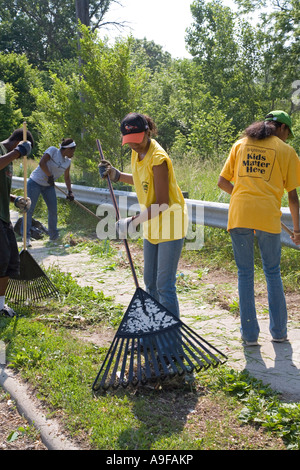 Volontari pulire il Cestino dal Park Foto Stock