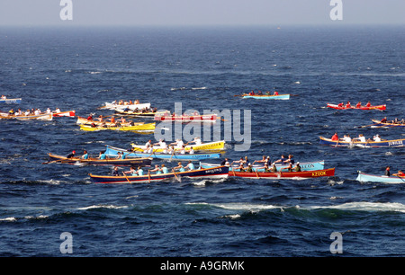 Donne competere nel mondo pilota campionati Gig, corse da sant Agnese a St Mary's, isole Scilly, England, Regno Unito Foto Stock