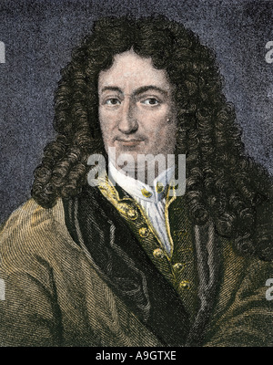 Gottfried Wilhelm Leibniz tedesco matematico e filosofo. Colorate a mano la xilografia Foto Stock