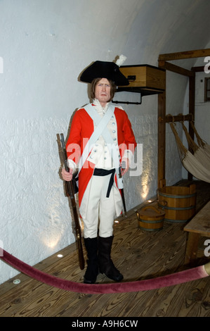 Modello di British Redcoat a Fort George Museum, Brimstone Hill Fortress, St Kitts Foto Stock