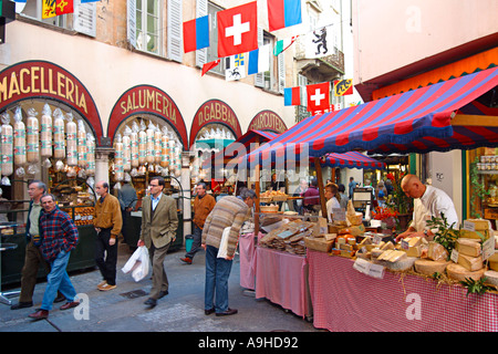 La Svizzera Tessin Lugano centro storico negozio di specialità gastronomiche Via Pessina Foto Stock