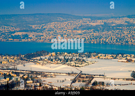 La Svizzera Zurigo Uetliberg vista panoramica del lago di Zurigo in inverno Foto Stock