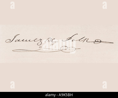 Firma di James Knox Polk, 1795 - 1849. 11° presidente degli Stati Uniti, 1845 - 1849. Foto Stock