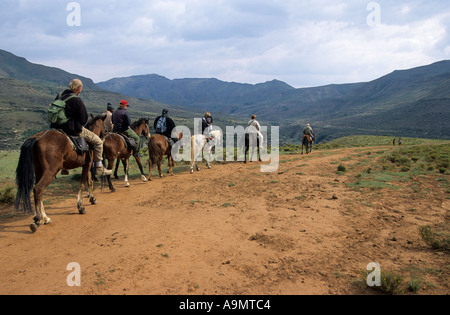 Percorsi per Pony, vicino Malealea, Lesotho Foto Stock