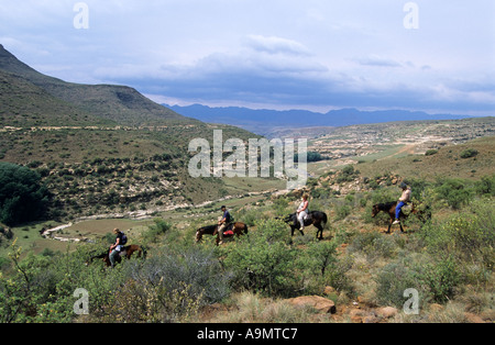 Percorsi per Pony, vicino Malealea, Lesotho Foto Stock