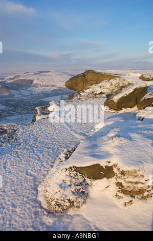 Neve fresca bordo Froggatt Derbyshire parco nazionale di Peak District Inghilterra UK GB EU Europe Foto Stock