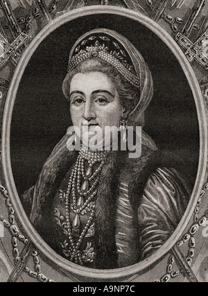 Catherine II, aka Caterina la Grande, 1729 -1796. Il tedesco nato imperatrice di Russia. Da Histoire de la Revolution Francaise da Louis Blanc Foto Stock